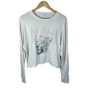 Daydreamer Def Leppard Leopard Graphic Long Sleeve Crop Top Tee Size Medium Boho